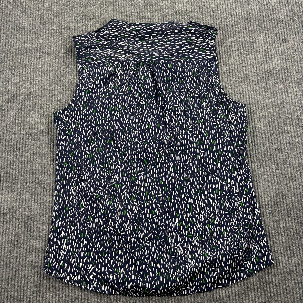 Banana Republic Sleeveless Blouse Womens Medium Navy Blue Dash Print Epaulettes - Picture 9 of 12